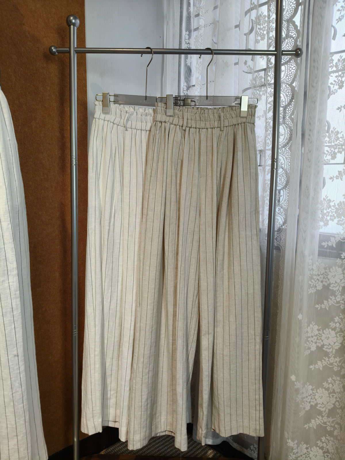 Pinstripe Linen Wide-Leg Trousers | Zorana