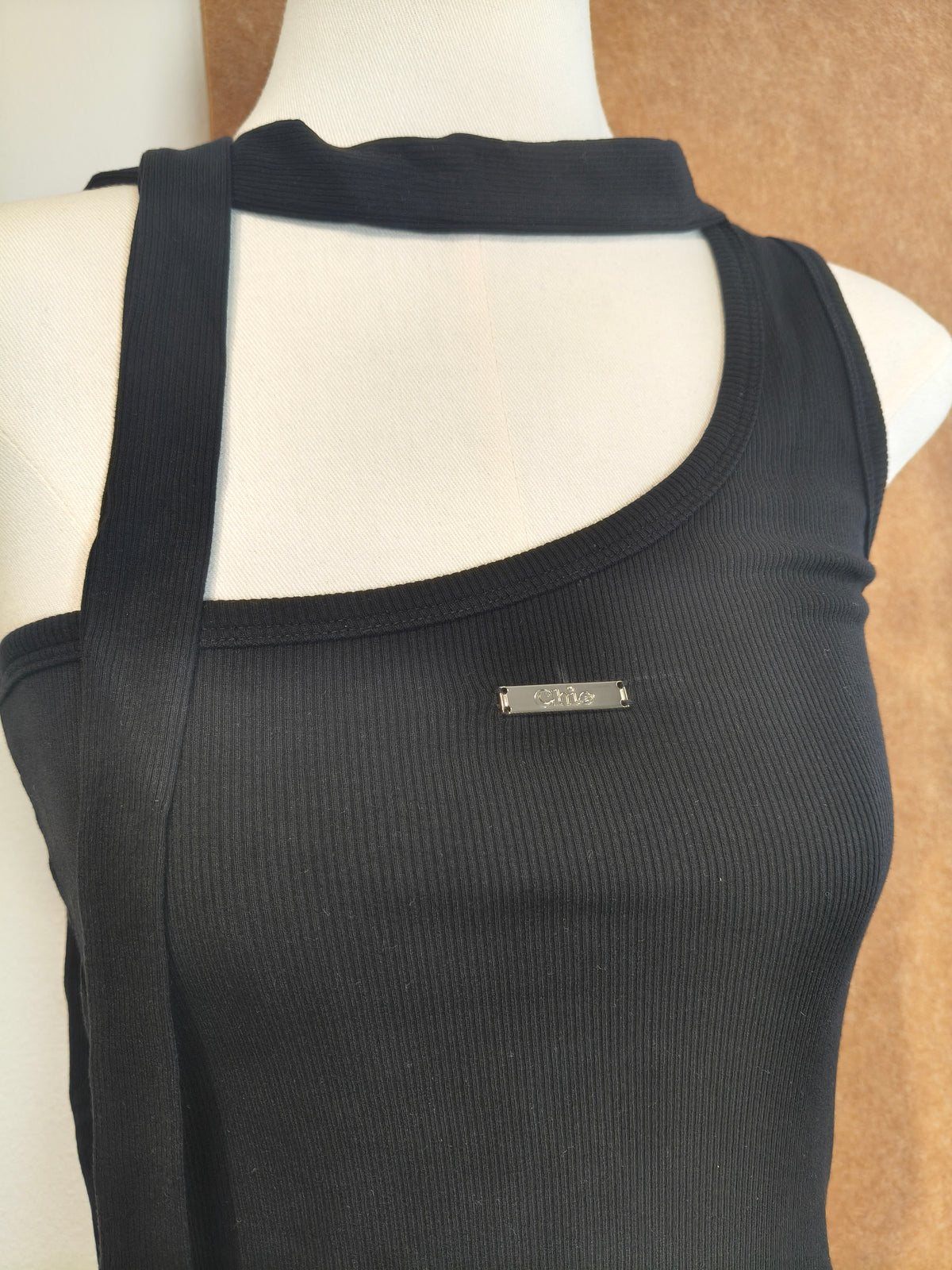 Asymmetric Ribbed Crop Top with Neck Tie | Elly