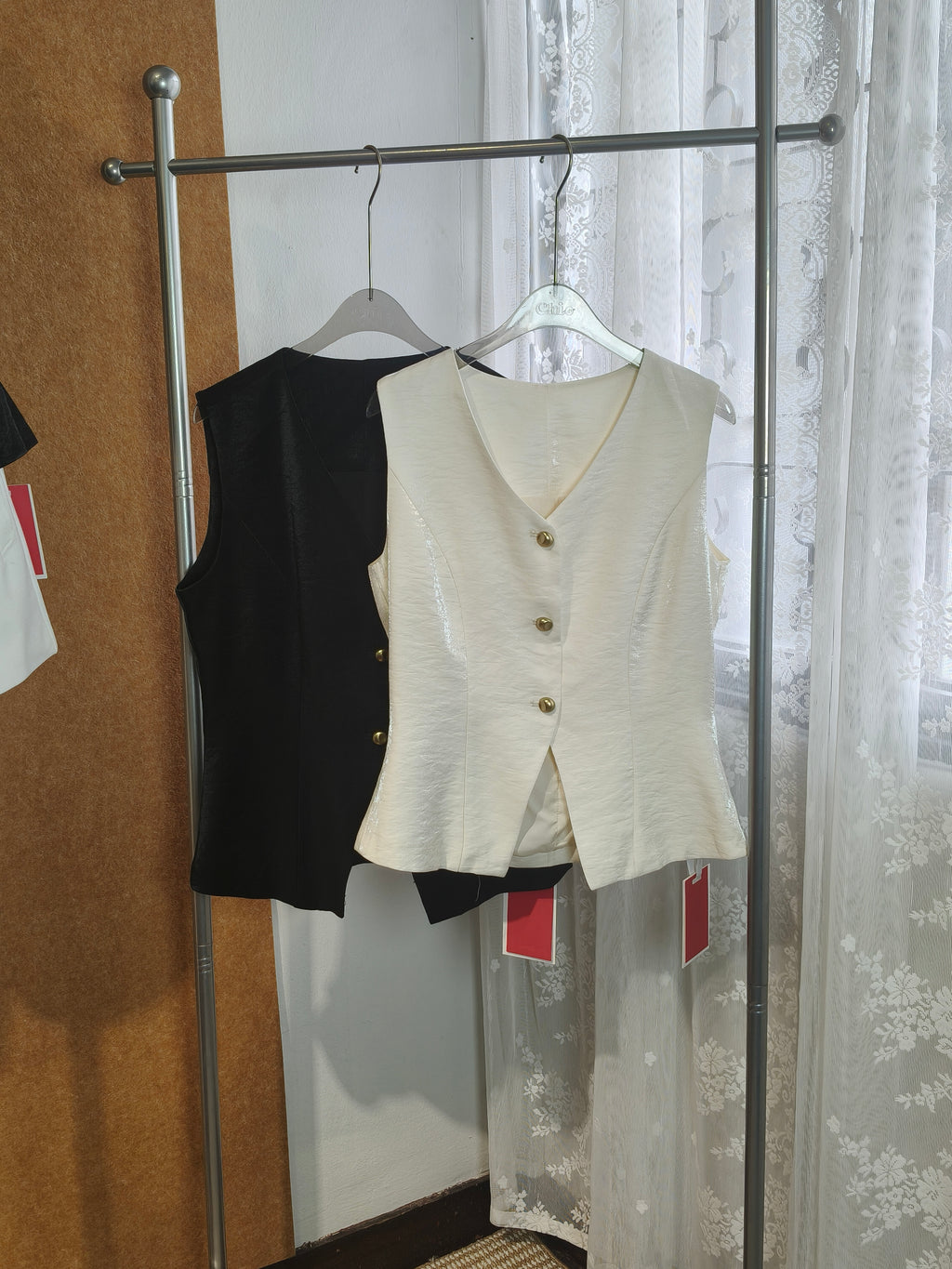 Gold-Button V-Neck Waistcoat Vest | Piper
