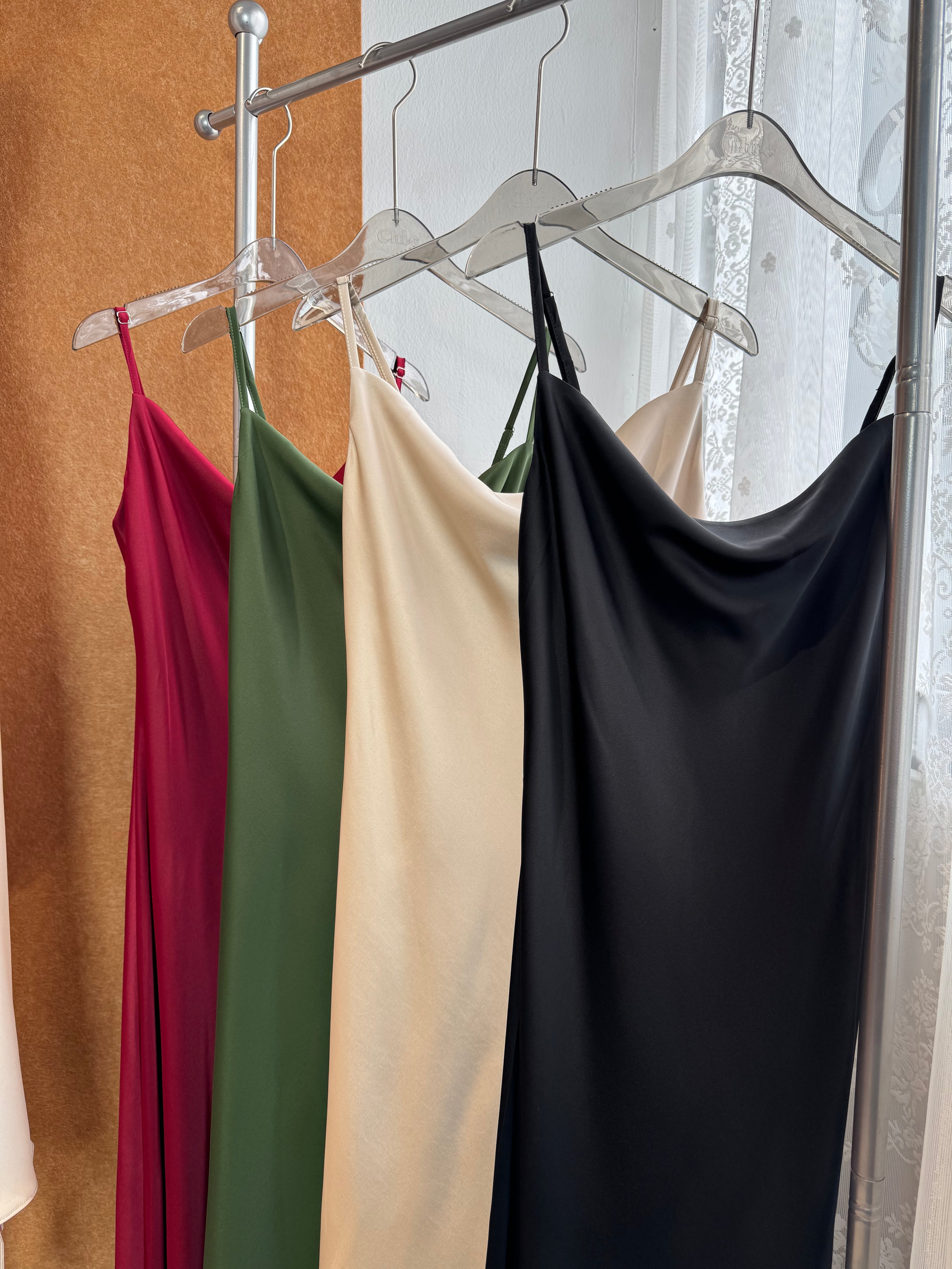 Cowl-Neck Satin Slip Midi Dress | Classy