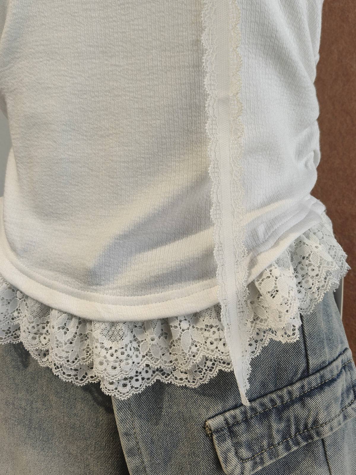 Ribbed Scoop-Neck Lace-Hem Crop Top | Jemima