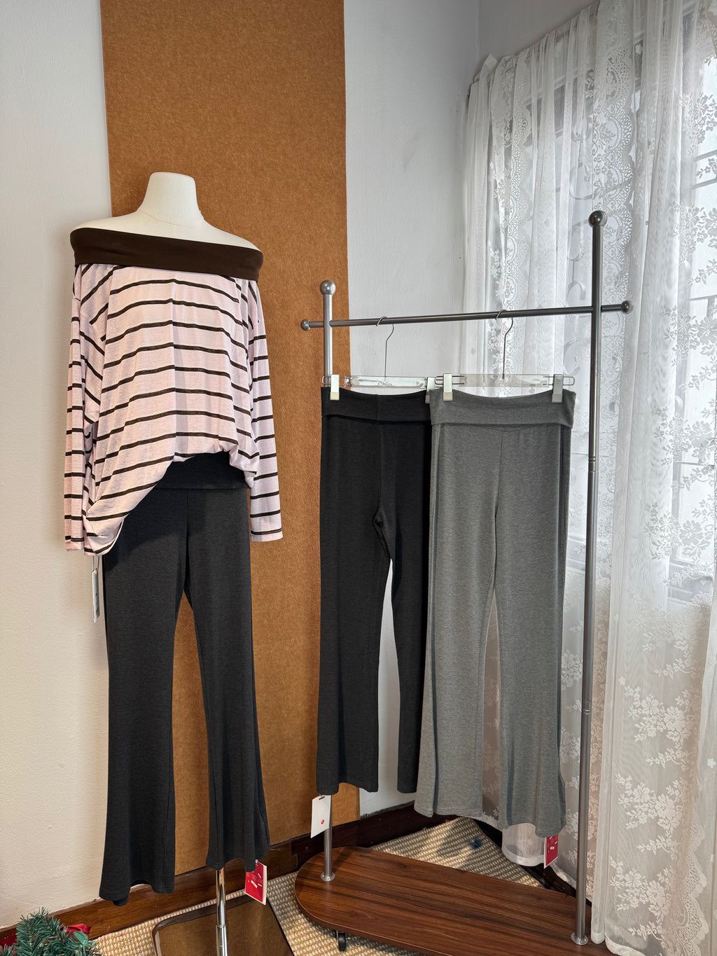 High-Rise Ribbed Micro-Flare Trousers | Creamy