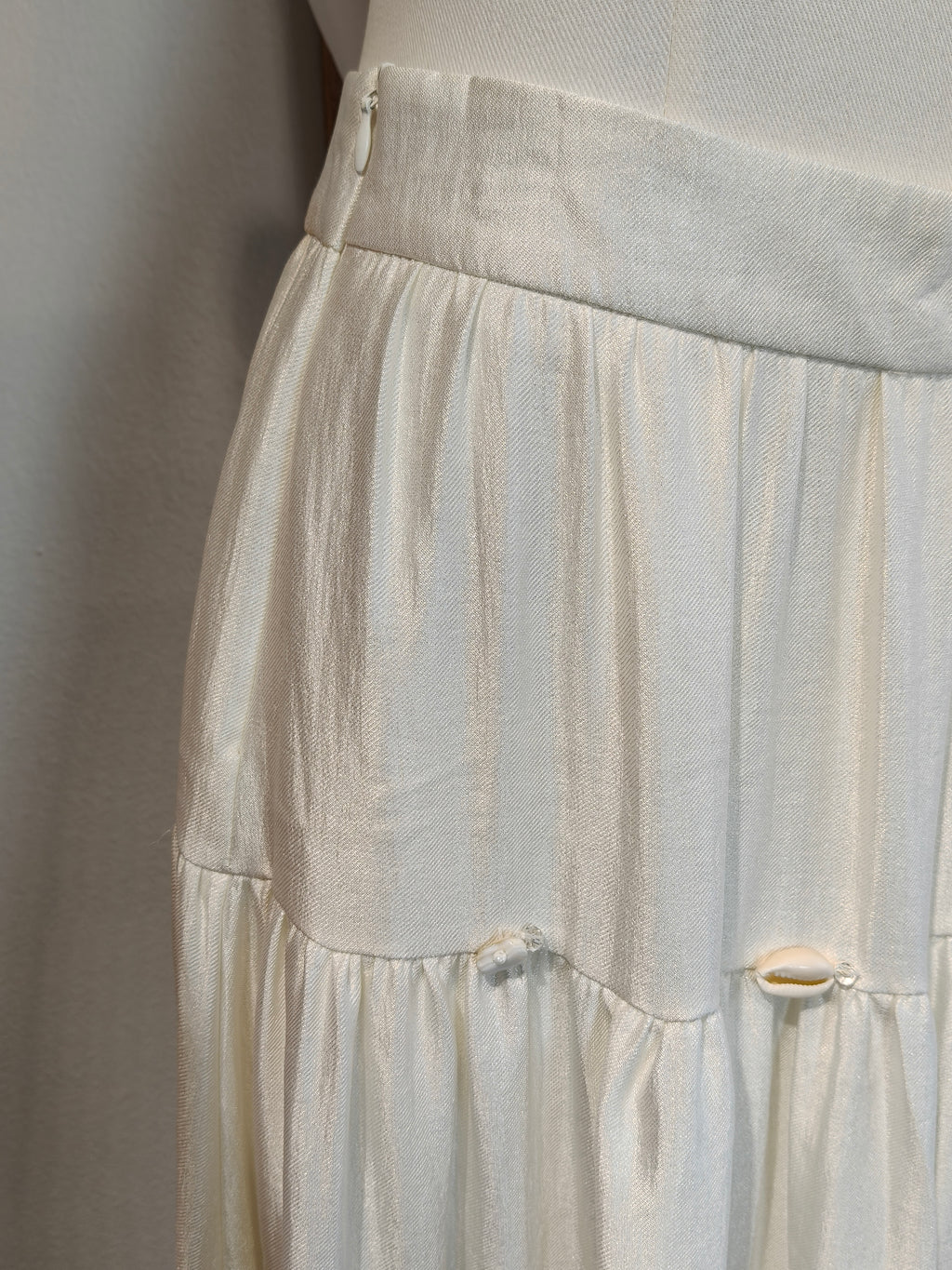 Three-Tier Gathered Shell-Button Shimmer Maxi Skirt | Louise