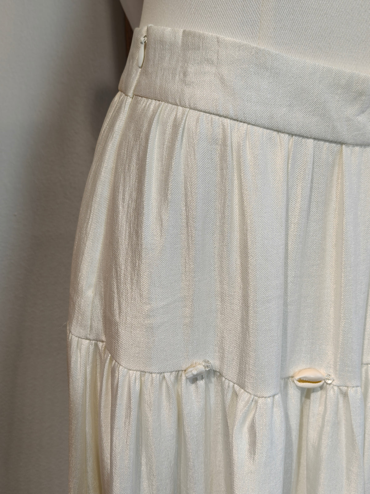 Three-Tier Gathered Shell-Button Shimmer Maxi Skirt | Louise