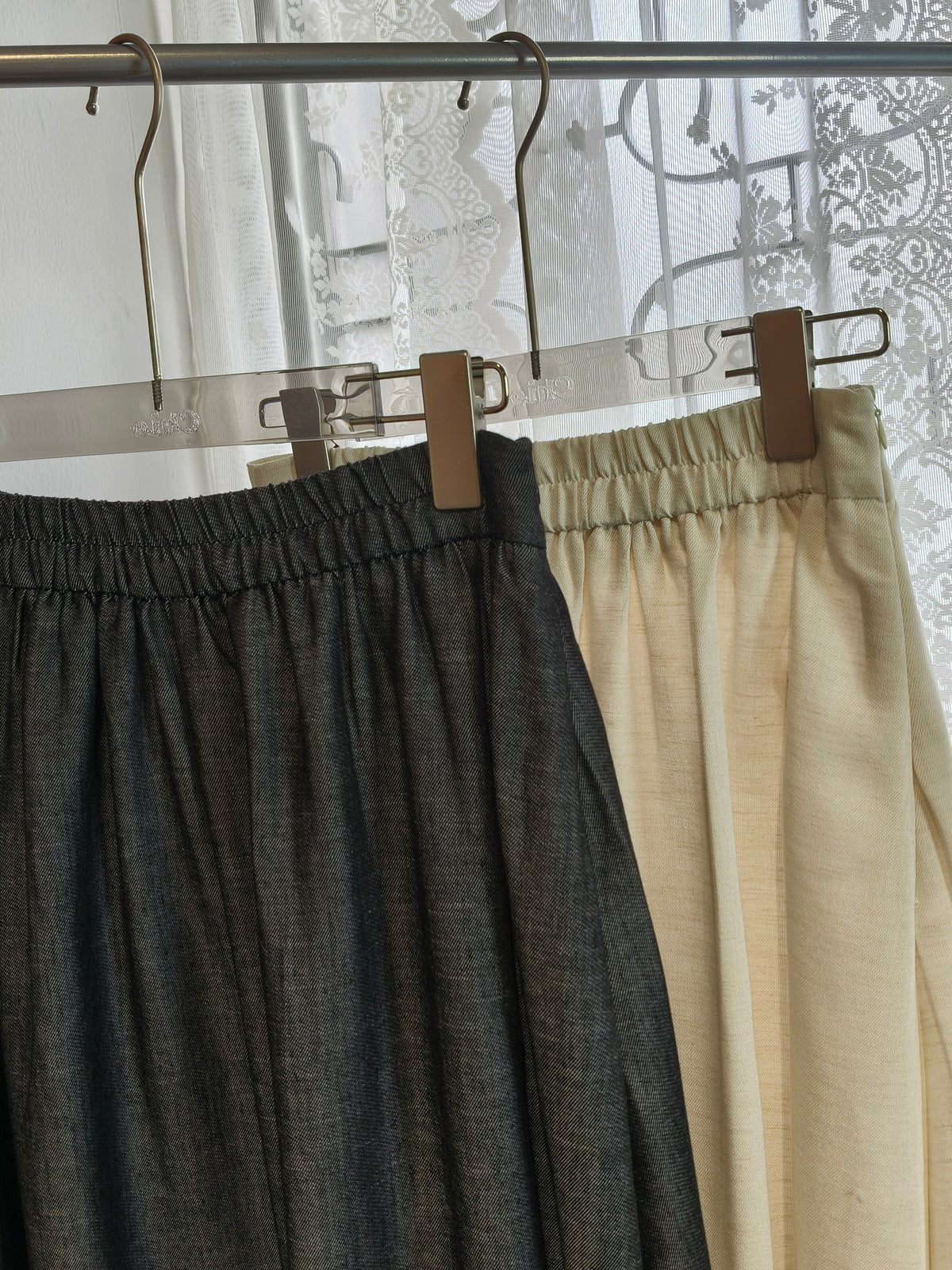 Tencel Denim Gathered A-Line Midi Skirt | Arabella
