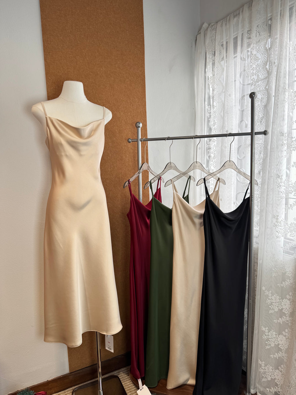 Cowl-Neck Satin Slip Midi Dress | Classy