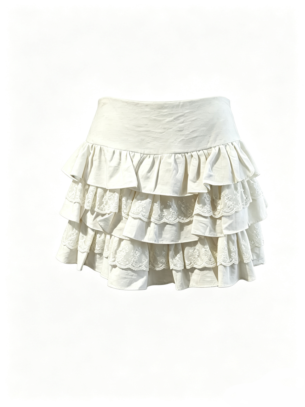 High-Waist Four-Tier Lace-Trim Ruffle Cake Mini Skirt | Glory