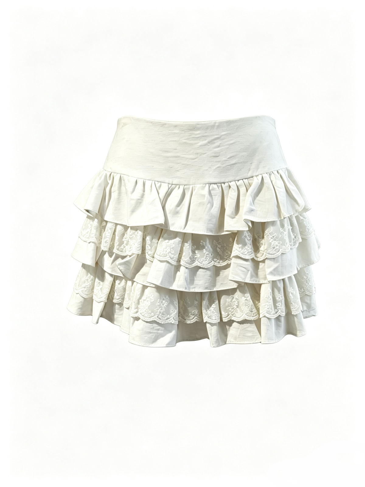 High-Waist Four-Tier Lace-Trim Ruffle Cake Mini Skirt | Glory