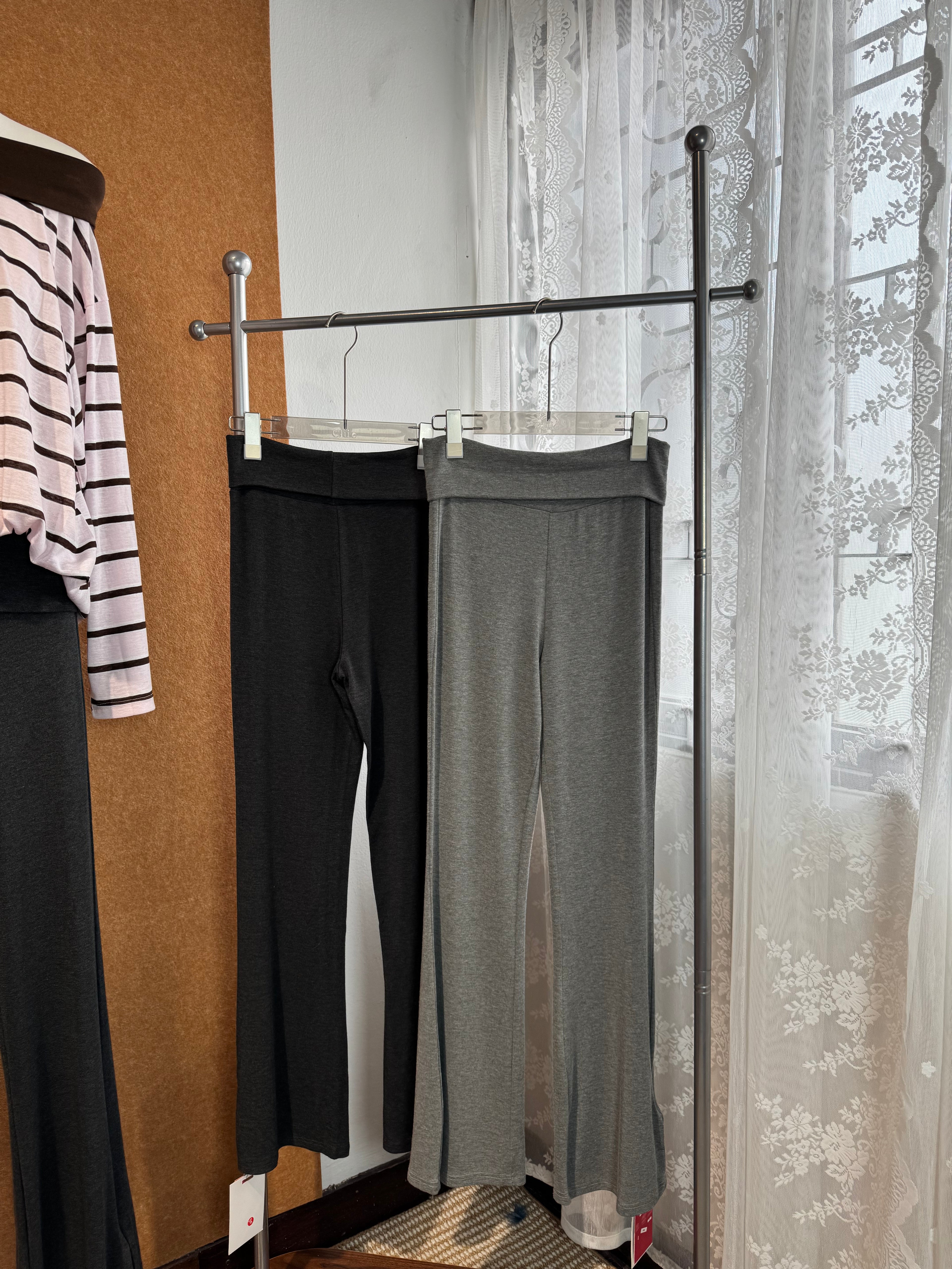 High-Rise Ribbed Micro-Flare Trousers | Creamy
